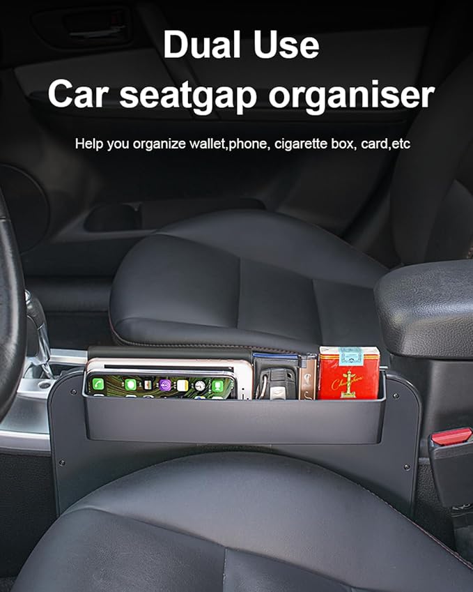 Double-use Steering Wheel Tray & Car Seat Gap Filler Organizer & Centre Console Storage Box,Car Desk/TableTray for Laptop, Eating & Work (【Integrated】 2-in-1)