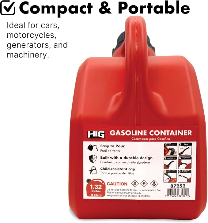 LAUCO Portable Fuel Tank, Gas Container, 1.5 Gallon Gas & Diesel Container with Transfer Hose and Nozzle, Mobile Fuel Storage for Boats, Docks, Farm, Shop & Garage 87252