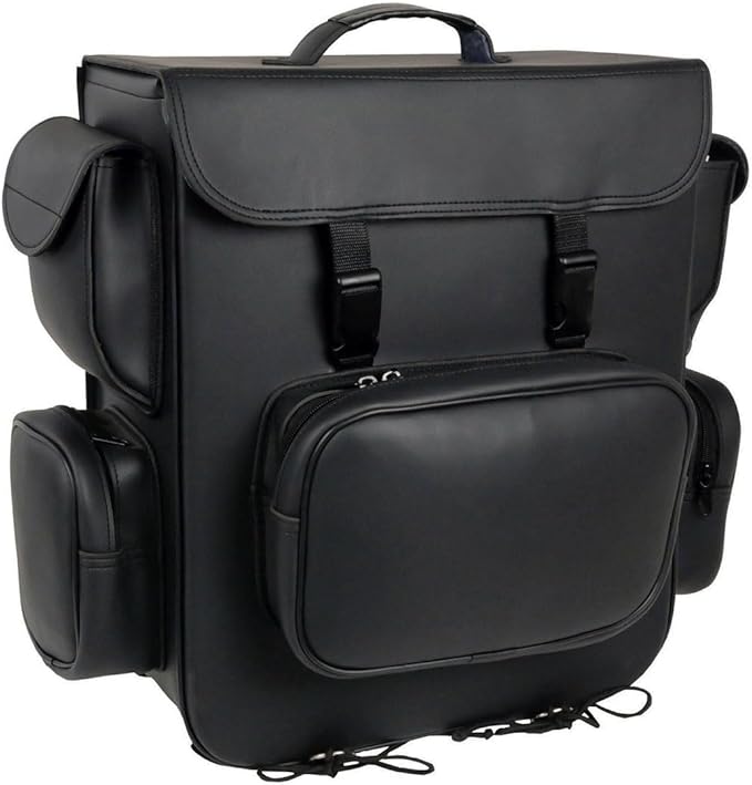Milwaukee Leather SH584 Large Black PVC Motorcycle Sissy Bar Bag with 5 Bonus Pockets - Large