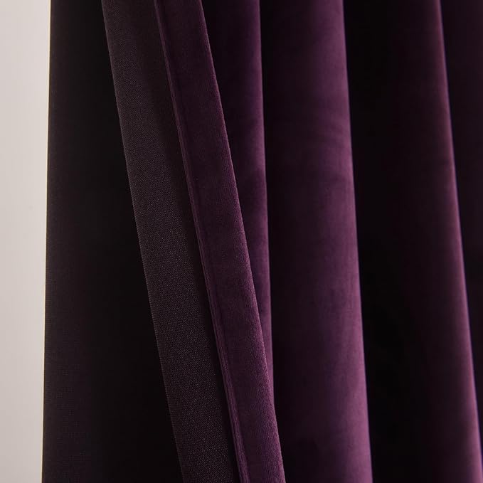 Roslynwood Luxury Soft Deep Purple Velvet Curtains 63 inches Long Back Tab Thermal Insulated Blackout Window Drapes for Living Room/Bedroom/Dining Room, W52 x L63, 2 Panels