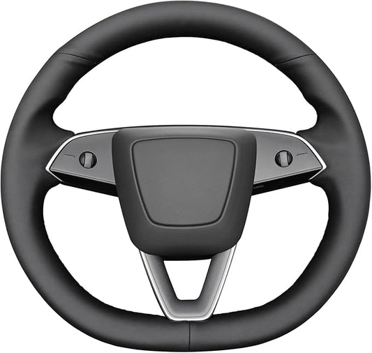 MEWANT Hand Stitched Matte Carbon PU Leather Steering Wheel Cover Wrap for Tesla Model 3 Highland 2023 2024 2025 Steering Wheel Accessories Black Thread