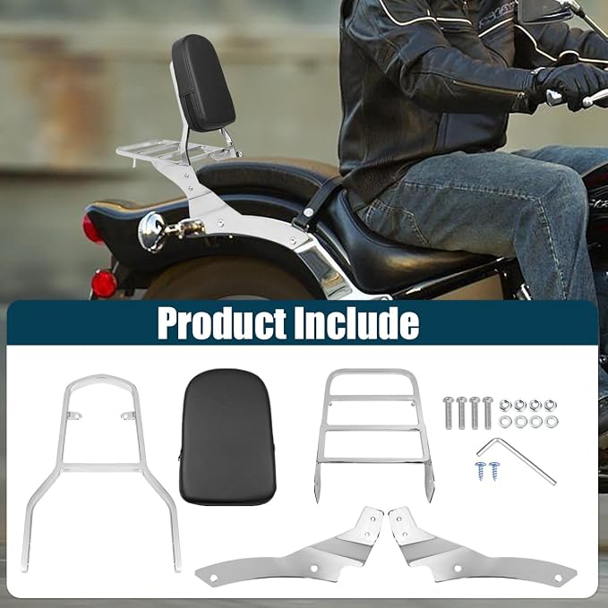 Passenger Backrest Sissy Bar with Luggage Rack Compatible with for 1996-2017 Yamaha Vstar 650 400 Custom 1997-2017 Dragstar 650 400 Custom Rear Sissy Bar Backrest