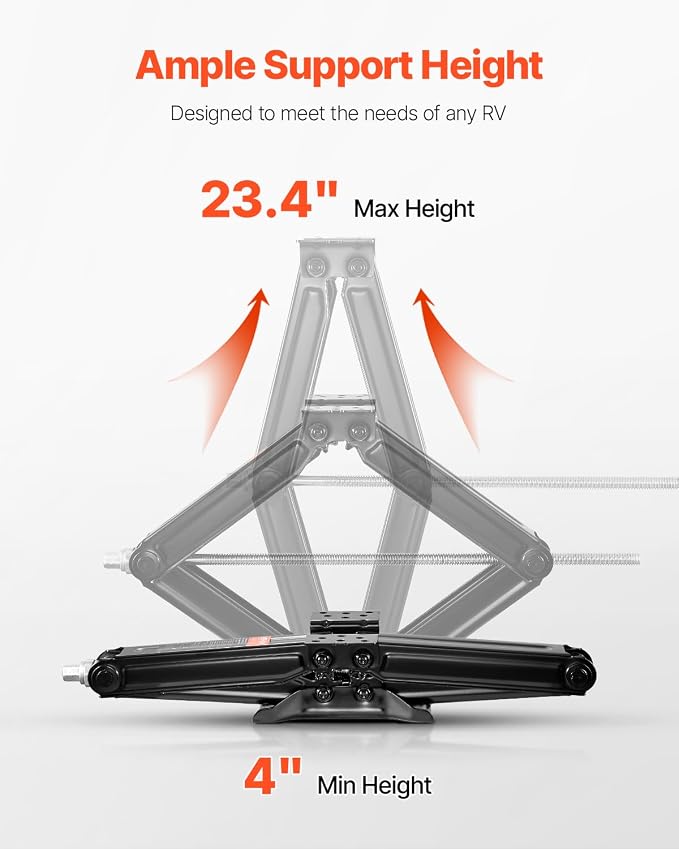 VEVOR 9000 lbs RV Scissor Jacks, 4-23.4 in RV Stabilizer Leveling Scissor Jacks, Set of 2, Heavy Duty Stabilizer Jack with Crank Handle, Socket and Bubble Levels, Not Easily Bent or Deformed