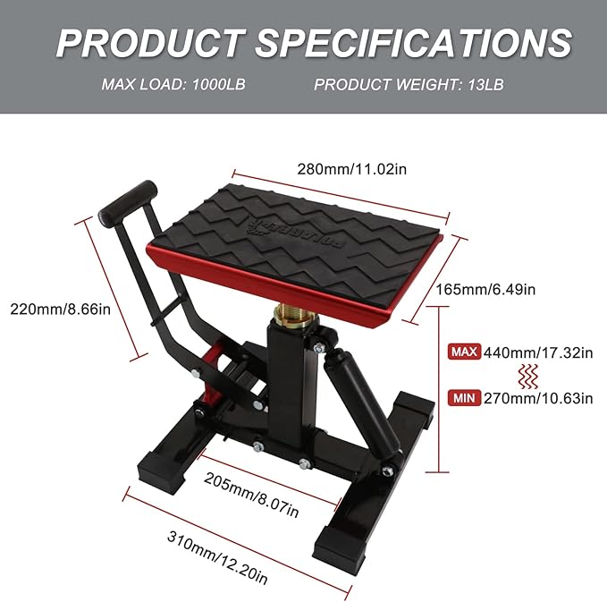 POLARBEAR Dirt Bike Stand Quick Jack Hydraulic Stand Motorcycle Low Profile Jack Portable Aluminum 1200Lbs Capacity for Pit Bike Cleaning and Repair(Red)