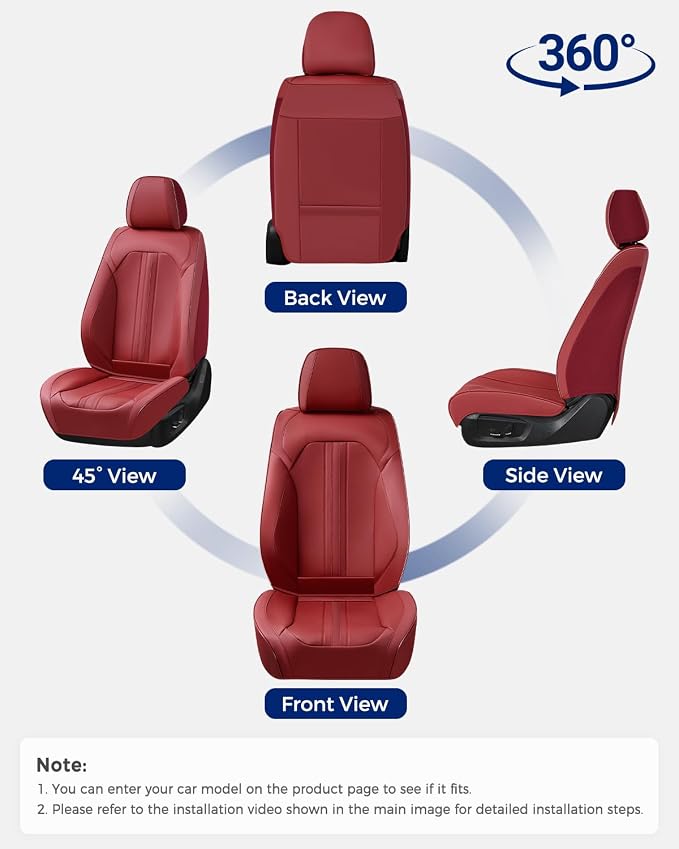 Huidasource Red Front Seat Cover, Luxury Faux Leather Front Car Seat Cover, Compatible with Airbags, Seatbelt Buckles, Perforation, Cooling＆Heating, Universal Fit for Most Cars, Vans Trucks, SUVs, Red