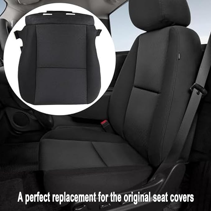 GXARTS Front Driver & Passenger Side Bottom & Top Lean Back Replacement Cloth Seat Cover & Center Console Cover Black #19C Fit for Chevy Silverado Avalanche Suburban Tahoe GMC Sierra Yukon 2007-2014