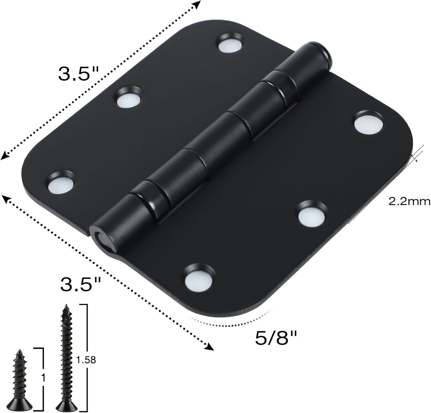 1 Pack Ball Bearing Door Hinges Matte Black 3.5 Inch 5/8" Radius Round Anti Squeak Interior 3-1/2"Flat Iron Bifold Standard Office Bedroom Indoor for Doors 3 ½" Hardware Home House Decor Accessories