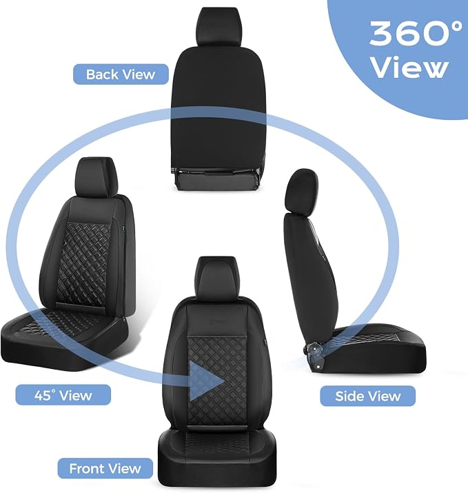 FLORICH Seat Covers, Front Seat Covers 2 PCs, Automotive Seat Cover for Cars, Luxury Leather Universal Seat Cover Accessories Fit for Most Cars SUV Truck Sedans(Black)