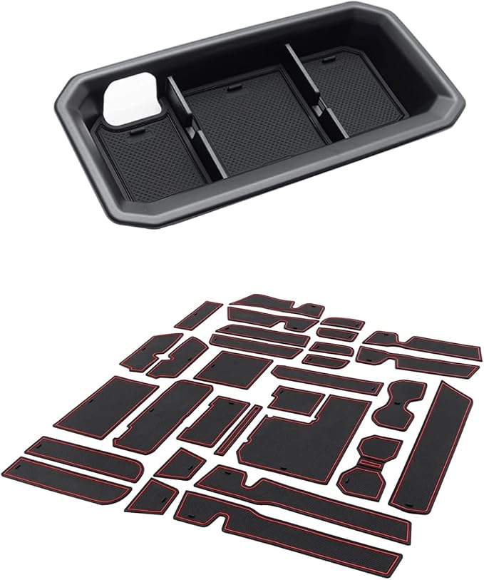 JDMCAR Liner Accessories (Red Trim) and Dashboard Tray ompatible with 2022 2023 Toyota Tundra