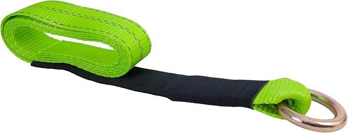 Mytee Products 4 Pack 2" x 96" Car Tie Down Straps for Trailer with Flat Hook - 3333 LB WLL Green High Viz Lasso Style Tire Straps with Ratchets