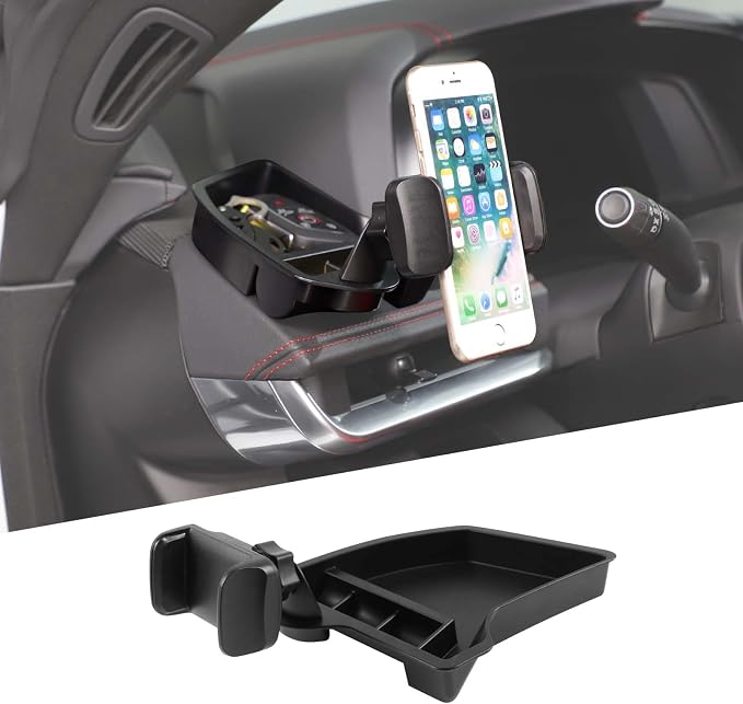 Center Console Multi-Mount Phone Holder Storage Box Compatible with Chevrolet Corvette C8 2020-2025, Dashboard Left Side Storage Tray Organizer, Clamping Arms Holder
