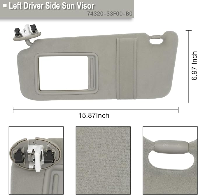 NHILES Driver & Passenger Side Sun Visor Fits for Toyota Camry 2007 2008 2009 2010 2011 Replacement Sun Shade with Light # 74320-33F00-B0 74310-33F30-B0 (Gray)