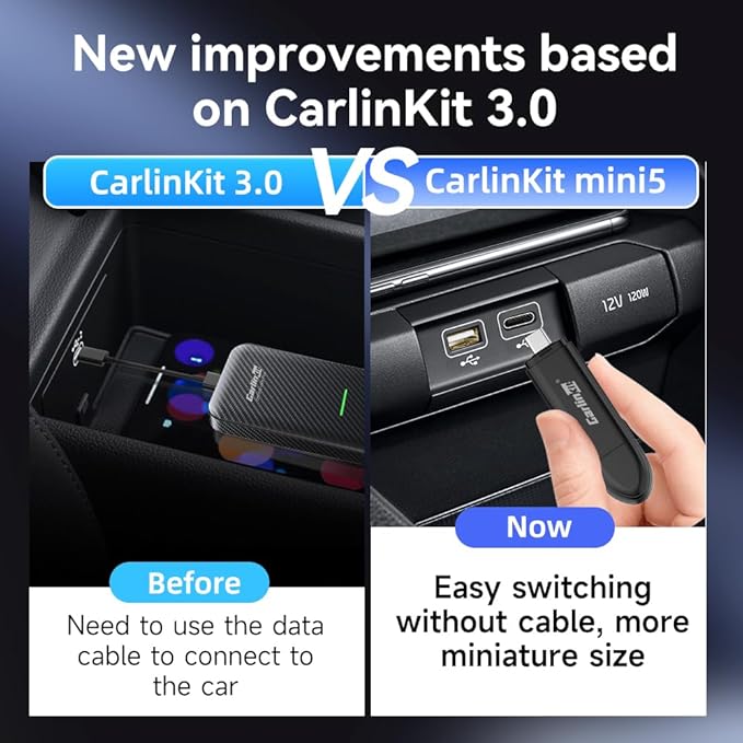 CarlinKit CarPlay Wireless Adapter MiNi SE 2026 - Auto Connect Online Update for iPhone, Apple CarPlay Wireless Adapter Convert OEM Wired CarPlay Cars, Plug & Play Dongle