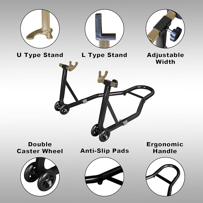 Jack Boss Motorcycle Stand Rear Combo Wheel Lift Stand, 500Lbs Capacity,Swingarm Spool Paddock Stand for Sport Bike,Fit for Yamaha, for Honda, Suitable for Kawasaki Black