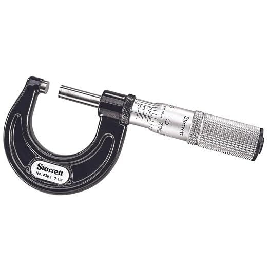 Starrett Outside Micrometer with Friction Thimble, Lock Nut, and Carbide Faces - Quick and Easy Adjustment, 0-1"Range, .0001" Graduation - T436.1XFL-1 W/SLC