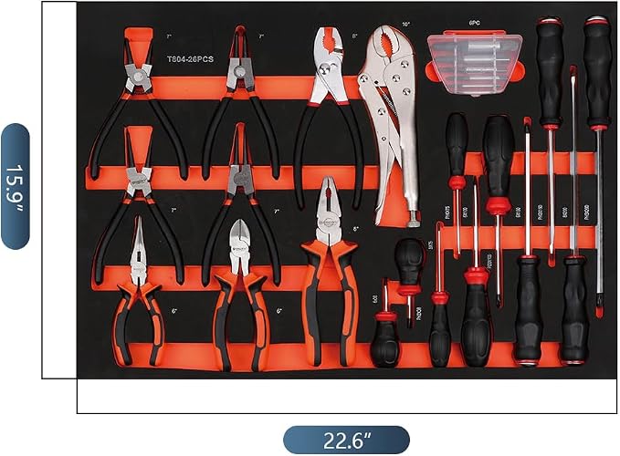 JZD Tool Set in EVA Foam Tray, 25 Pieces Pliers & Screwdrivers Mechanic, for Garage Factory Tool Boxes