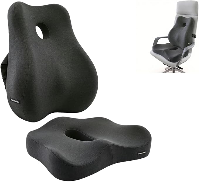 Seat Cushion & Lumbar Support Pillow Set for Office Chair, and Tailbone Discomfort with Lumbar Support Pillow and Seat Cushion - Perfect for Home,and Gaming Chairs Chair Cushion(Dark Grey)