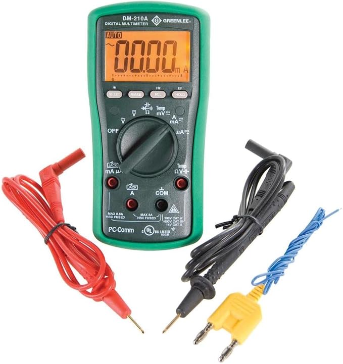 Greenlee DM-210A Digital Multimeter With Auto and Manual Ranging Operation and Non-Contact Voltage Detection, Green