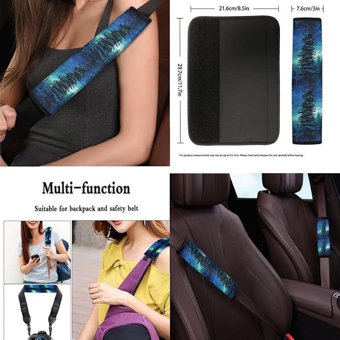 Starry Night Forest Hand Drawing Car Seat Cover Full Set Universal Starry Sky Tree Painting 13 Pcs for Front and Back Seat Cover Keychains for Trucks Sedan SUV