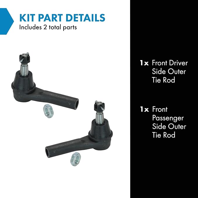 TRQ Outer Driver and Passenger Side Tie Rod Set 2 Piece Compatible with 1996-2007 Ford Taurus 1996-2005 Mercury Sable