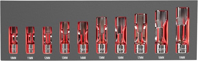 12030 Flare Nut Socket Set, 3/8" Square Drive Diesel Injector Fuel Line Socket Wrench Set, 10mm-19mm (10PCS)