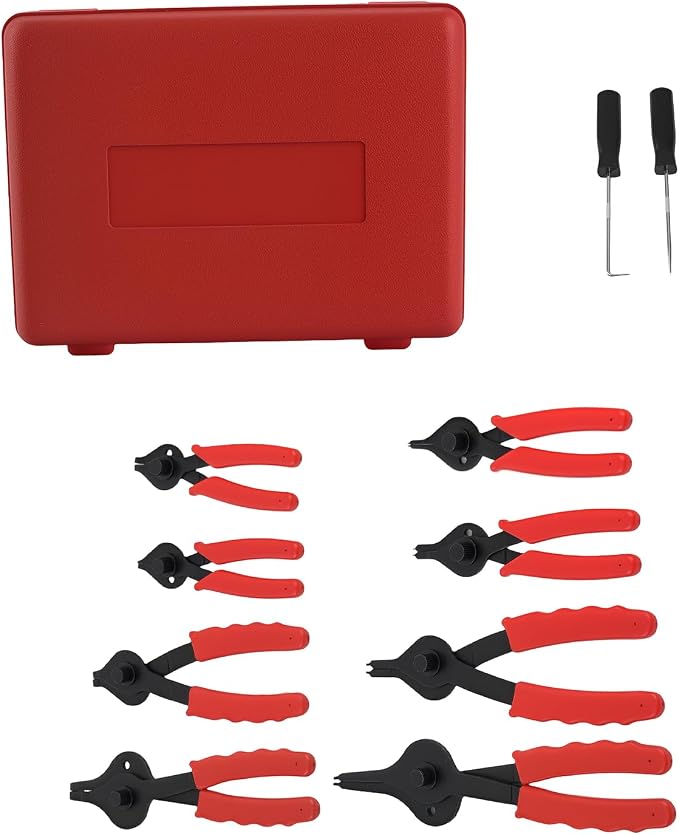 maXpeedingrods 8 Pcs Snap Ring Pliers Set with 5" Pick/Hook Tool for 0.038in 0.047in 0.070in 0.090in, Bent Tip Pliers Professional Grade Repair Kit with Case