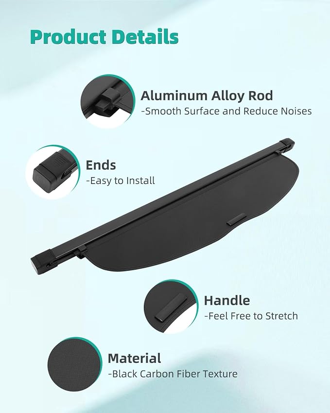 SCITOO Retractable Rear Cargo Cover Shade 2014-2020 Fit for Nissan Rogue 2.5L Rear Trunk Retractable Security Shade Cover