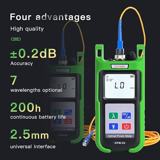 Optic Fiber Power Meter KomShine KPM-35 w/ 7 Wavelengths 850 980 1300 1310 1550 1625nm + Optical Fiber Singlemode Light Source KLS-35 1310/1550nm Support Self Calibration
