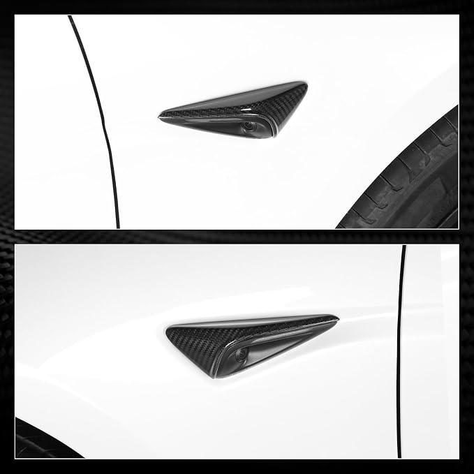 Side Camera Protectionl Cover HW4.0 Compatible with 2025-2026 Model 3/Y(Standard, Premium & Performance) Real Carbon Fiber Side Camera Turn Signal Cover 2PCS(Gloss Carbon Fiber)