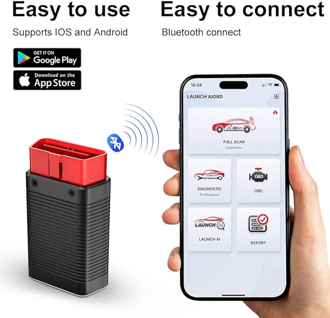 LAUNCH AIOBD Bluetooth OBD2 Scanner Connector, High-Speed Universal OBD2 Scanner Connector for 95% Cars.