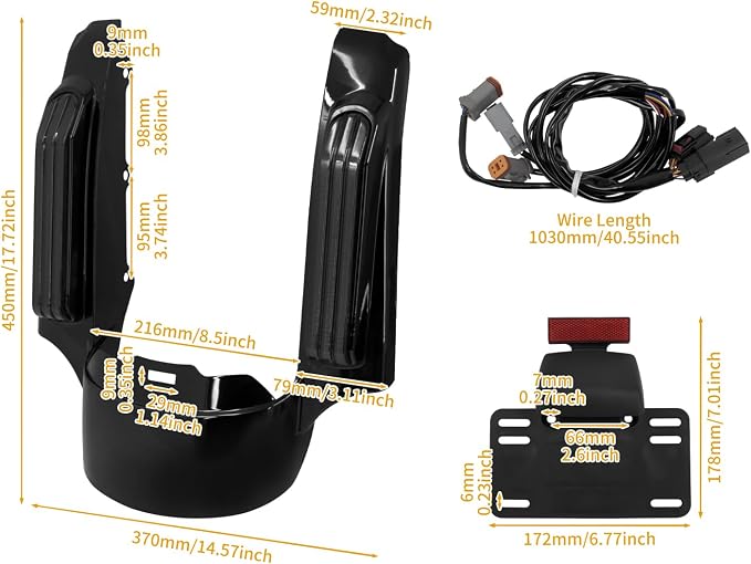Rear Fender Fascia Extension with LED Running Brake Turn Signal Light Set Fit For Harley Touring Electrac Glide Road King Road Glide Street Glide 2014-2023(Black Lens)