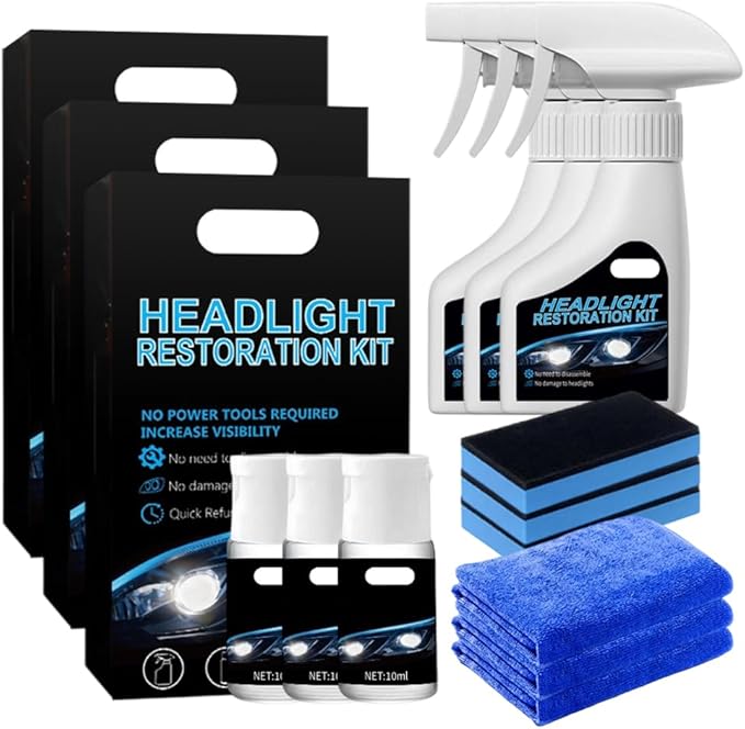 Automotive Headlight Restoration Kit,2026 New Coating Headlight Cleaner for Cars Trucks Motorcycles & RVs - Restore Yellowing Cloudy & Foggy for Commuters No Sanding (3PCS)