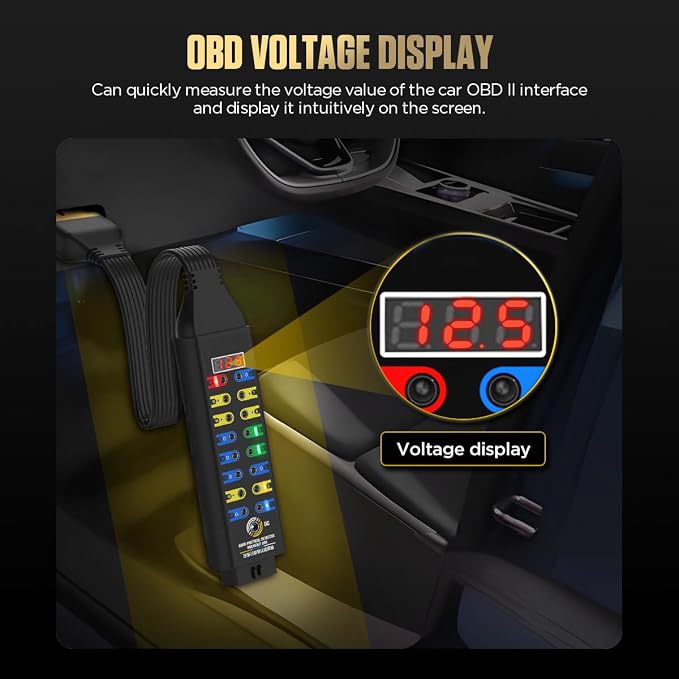 OBD2 Breakout Box, with Voltage Display, LED Indicator & Jumper Automotive OBDII Protocol Detector for Communication/Power/Ground Detection, Works with Scanner/Multimeter/Oscilloscope, 16-Pin CAN
