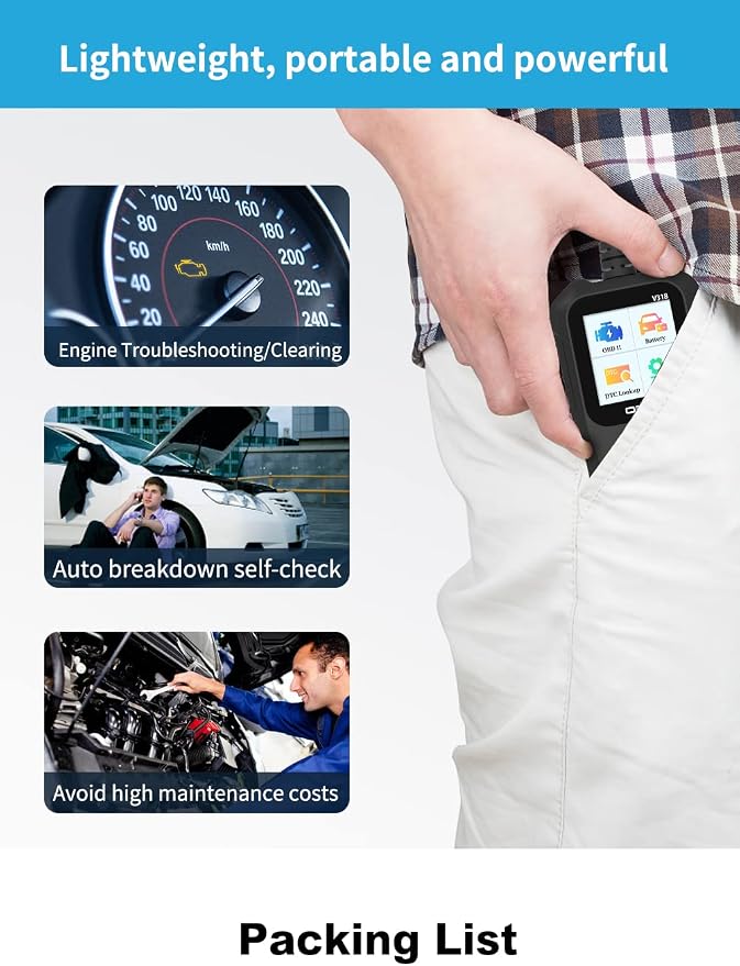 Outzone V318 OBD2 Scanner, Basic Car Code Reader with 1.8" Color Screen, Engine Fault Code Scanner for All Gasoline OBDII Vehicles, Read & Clear Check Engine Light, 10 Languages Supported
