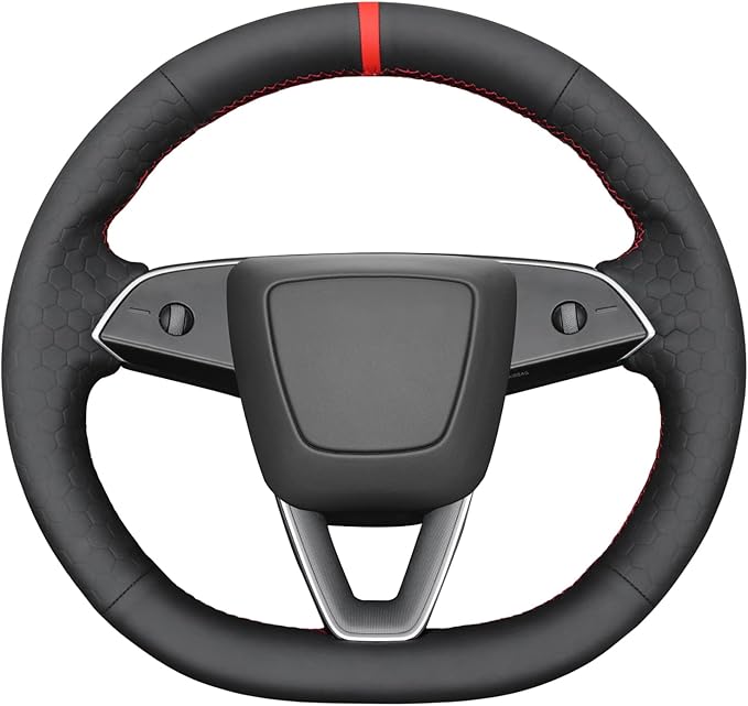 MEWANT Black Smooth Embossed Faux Leather Steering Wheel Cover for Tesla Model 3 Highland 2025 Model Y Juniper 2025