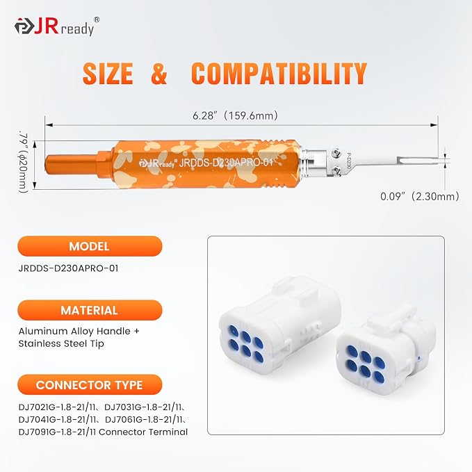 JRready Automotive Pin Removal Tool for 1.8mm DJ7021G Connector Terminal Upgraded DDS Push Rod Pin Extractor for Car Wire Harness Repair Suitable for DJ7031G DJ7041G DJ7061G DJ7091G JRDDS-D230APRO-01