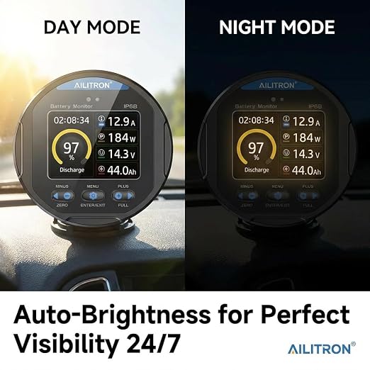 TR24 Battery Monitor with 100A Shunt, 8V-100V High-Precision Coulometer for LiFePO4, AGM & Lead-Acid - Smart TFT Color Screen for RV, Marine, Golf Cart, Solar Off-Grid System, IP68 Waterproof