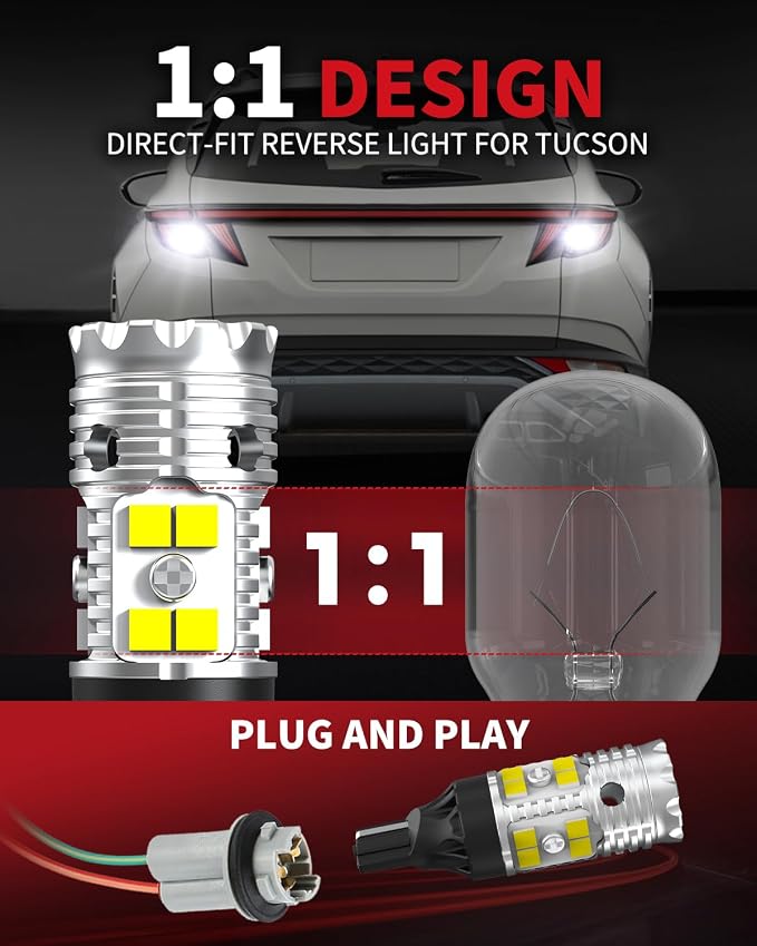 LASFIT 921 LED Reverse Backup Light Bulbs Fit for 2014-2022 2023 2024 2025 Hyundai Tucson, 6000K Cool White Super Bright OEM 912 W16W Replacement, 2 pcs