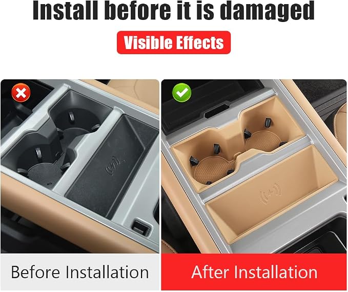 Center Console Storage Box for 2025-2026 Land Rover Defender 90 110 130 Wireless Charging Mat Cup Holder Interior Storage Silicone Mat Tuning Supplies Accessories (2025 Defender (Dark Beige))
