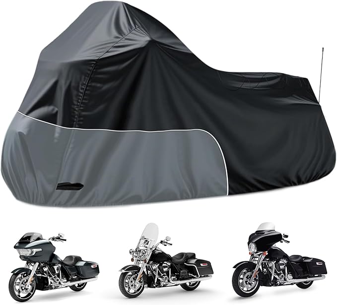 Motorcycle Cover fits for Harley Davidson Road King Road Glide Electra Glide Low Rider-ST HD Goldwing, All Weather Waterproof Cruiser Motorcycle Cover, Black&Grey