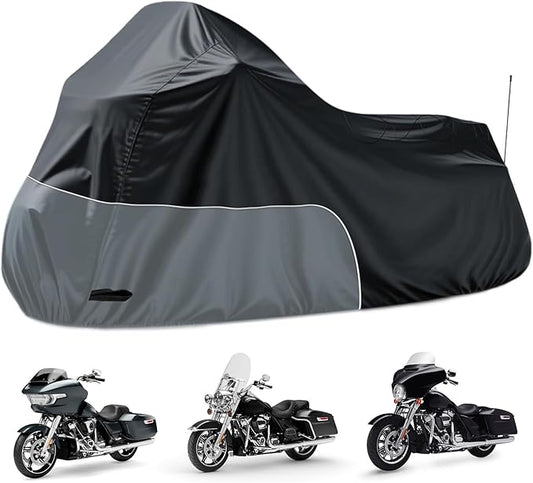 Motorcycle Cover fits for Harley Davidson Road King Road Glide Electra Glide Low Rider-ST HD Goldwing, All Weather Waterproof Cruiser Motorcycle Cover, Black&Grey