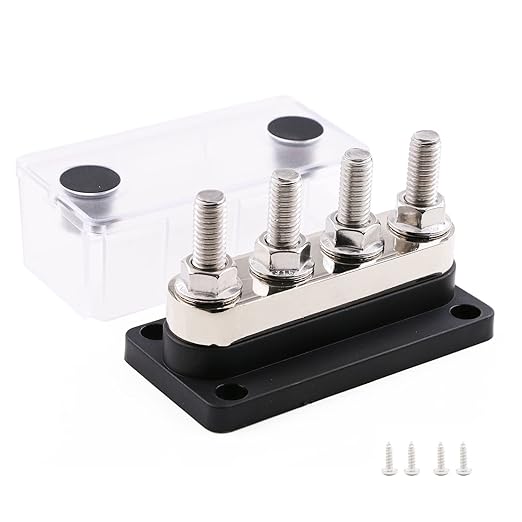 600A Bus Bar Copper 12V-48V, Heavy Duty Module 4 x 3/8" Posts Terminals Busbar Power Distribution Block, DC Battery Buss Bar M10 Negative Ground for RV Solar Car Boat Marine Truck, Black