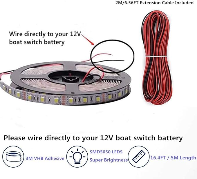 Pontoon LED Strip Lights, 12V 5M/16.4FT Waterproof Marine LED Light Boat Interior Lights, Boat Deck Light for Pontoon Fishing Boats, Extension Cable Included (Amber)