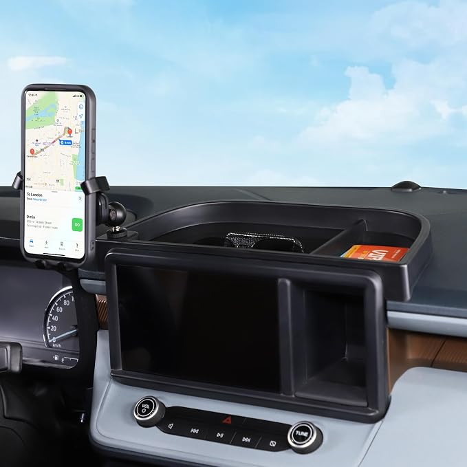 Aunginsy Center Console Dash Storage Tray Compatible with Ford Maverick 2022 2023 2024 Dashboard Multi-Functional Phone Holder Storage Box Organizer Tray Insert with Mobile Phone Mount Accessories