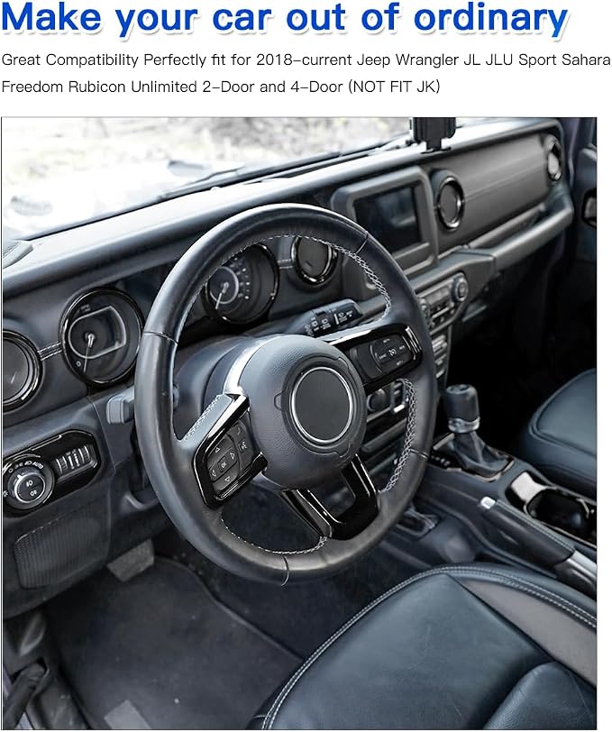 Barong for Jeep Wrangler JL JLU Gladiator JT 2018-2023 Interior Accessories Decoration Steering Wheel Gear Cup Holder Door Panel AC Air Vent Reading Light Cover 23PCS Full Set (Black)