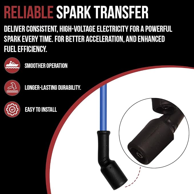 Spark Plug Wire Set for 5.0, 5.7, 6.2 Mercruiser and Volvo Penta with Flat Cap distributors Compatible with Mercruiser 84-863656A1 Compatible with Volvo Penta 3888328 Replaces Sierra 18-8828-1