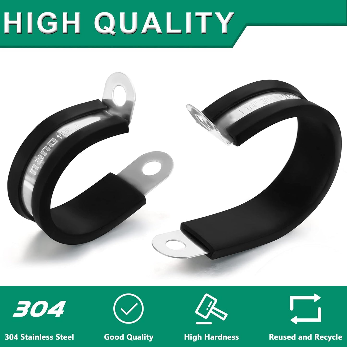 1/2-Inch Stainless Steel Rubber Coated Pipe & Wire Clamps (30pcs, Black, 13mm)