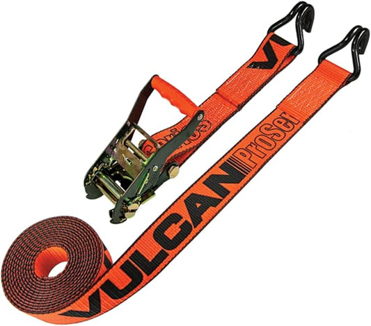 VULCAN Ratchet Strap with Wire Hooks - 2 Inch x 30 Foot - PROSeries - 3,300 Pound Safe Working Load