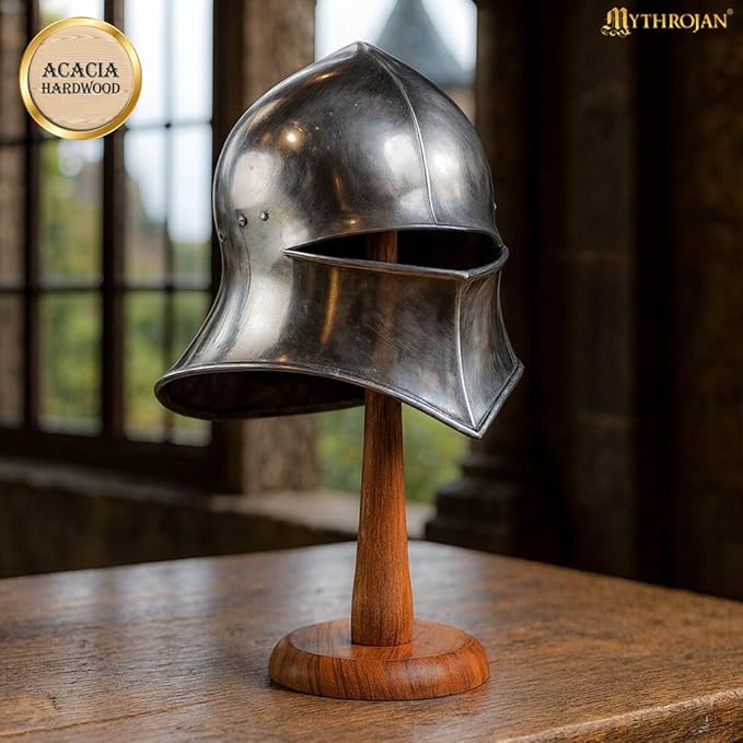Mythrojan 14.5 Inch SOLID WOOD HAT DISPLAY STAND Sturdy Wooden Display Stand for Medieval Renaissance Cosplay Halloween Pin up Retro Hats (Natural)