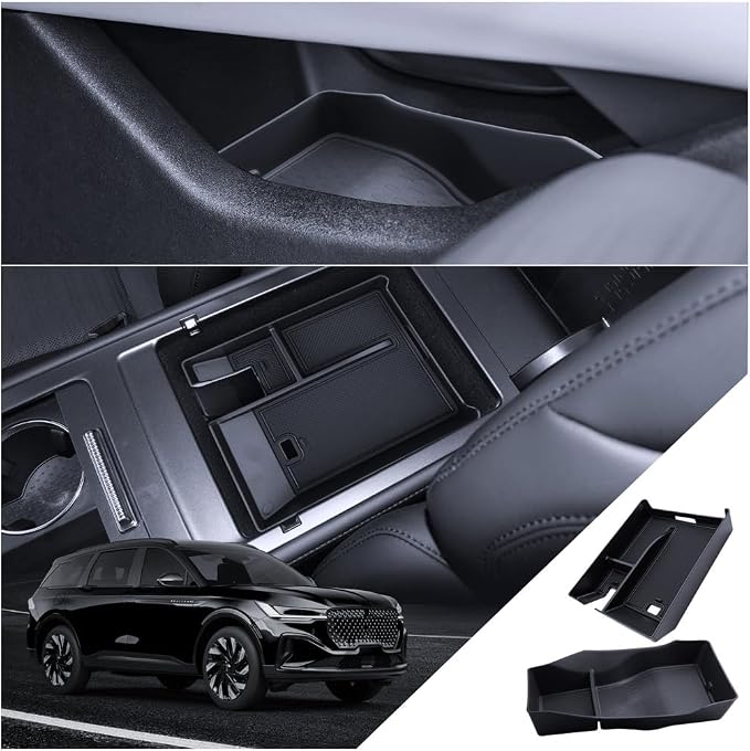for Nautilus Center Console Organizer 2024-2026 Lincoln Nautilus(Premiere/Reserve/Black Label) Accessories 2 Pcs Armrest Box Storage Tray + TPE Lower Center Console Organizer Tray